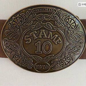 Stamp 10 Authentic Vintage belt & buckle genuine maroon brown leather medium